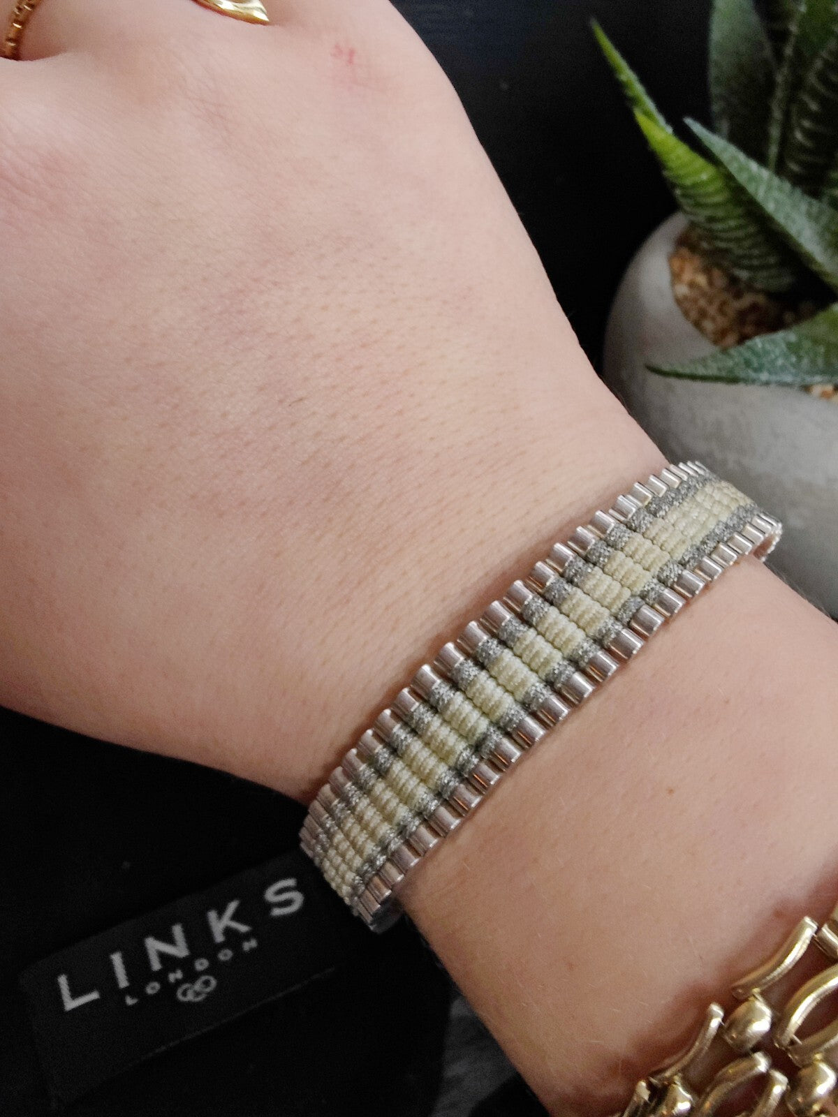 Links Of London 925 Sterling Silver Bar and Cord Friendship Bracelet