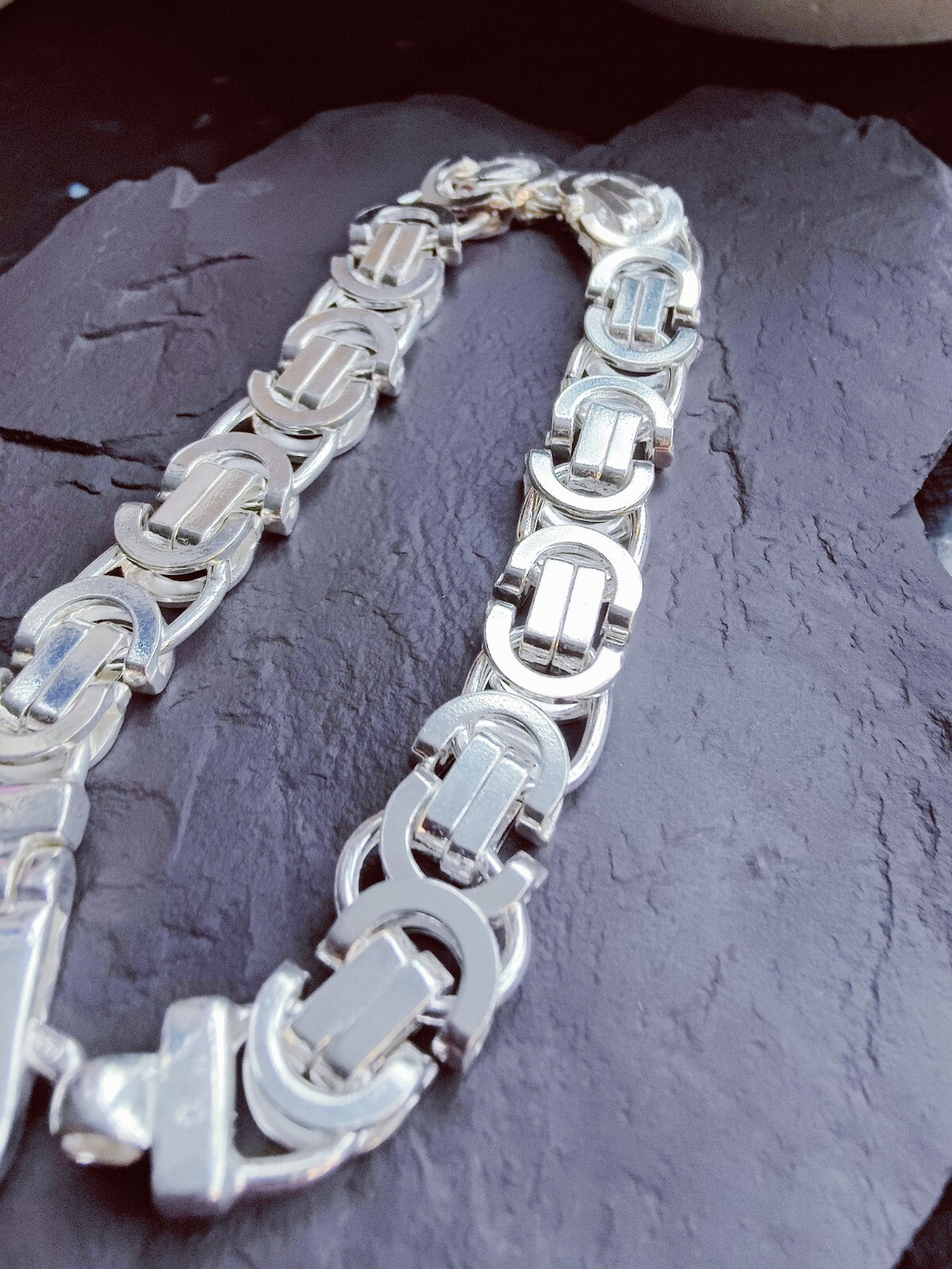 925 Sterling Silver Chunky Heavy Mens Chain Bracelet 43grams Flat Byzantine 10mm