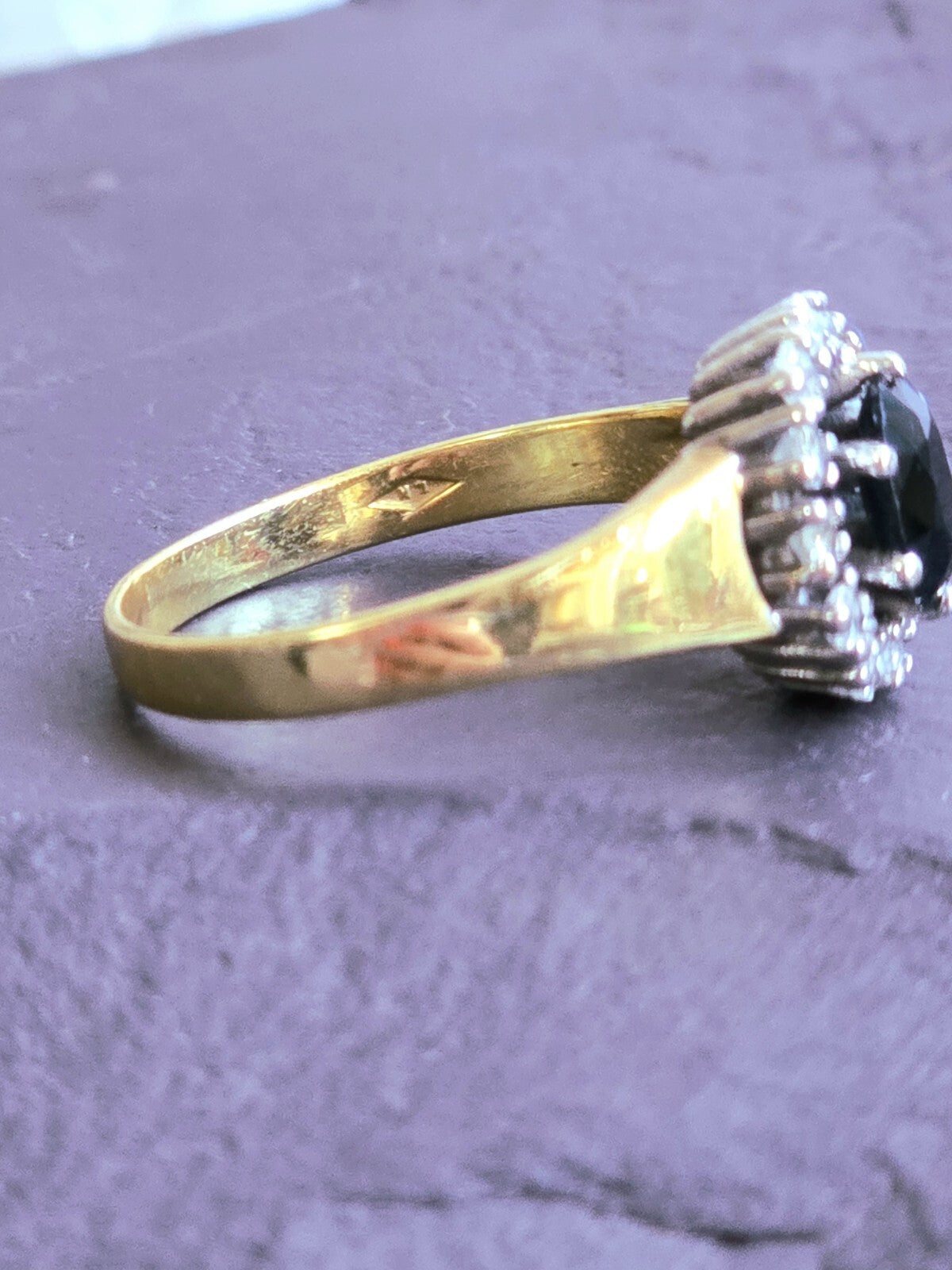 18ct Yellow Gold Sapphire/Diamond Ring Engagement Cocktail Diana Style size P+