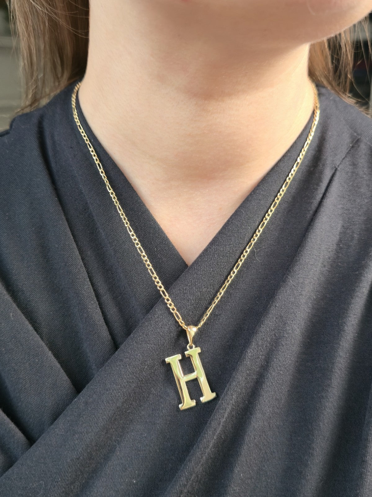 New Solid 9K Yellow Gold Initial Letter H Pendant Personalised 37mm Hallmarked