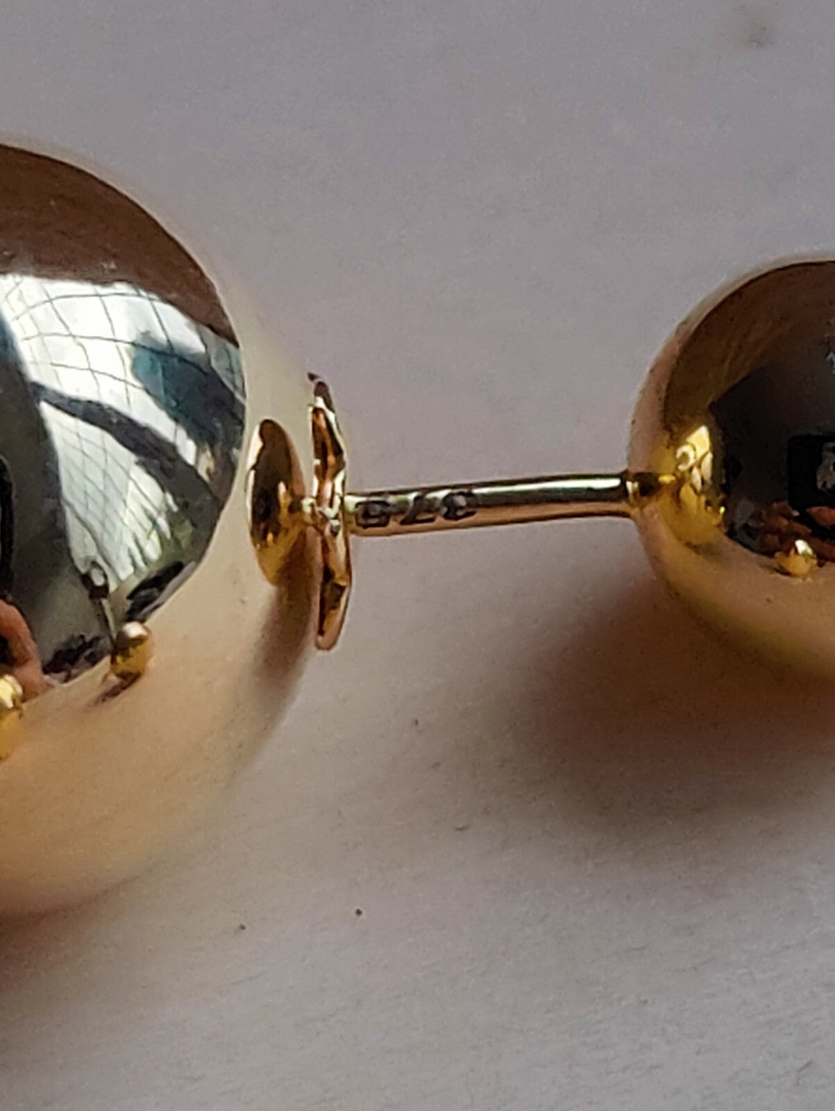 Double Ball Reversible 9K Yellow Gold Stud Earrings 8-14 mm Hallmarked Two Balls