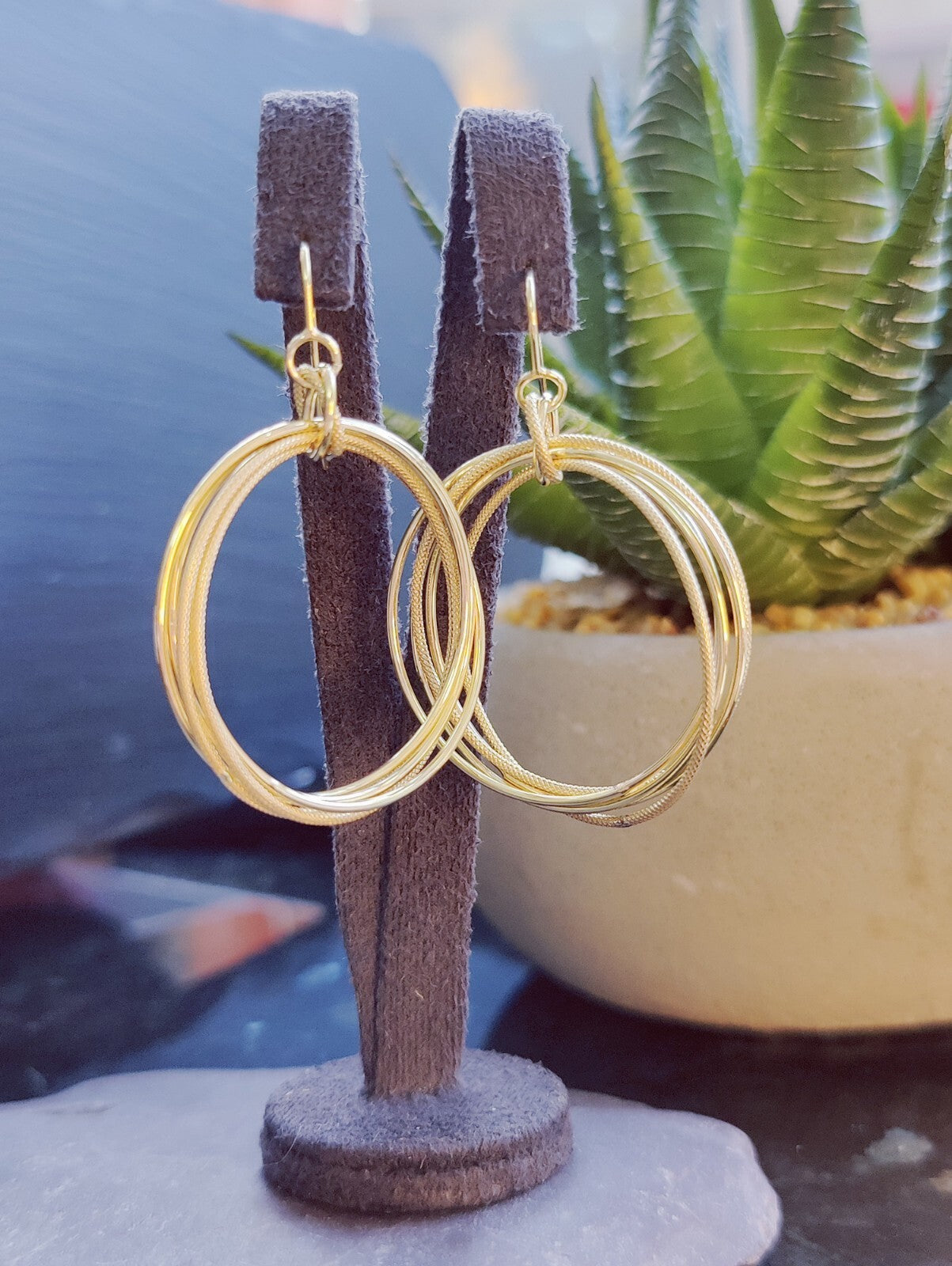 NEW 9ct Yellow Gold Solid Drop Dangling Earrings Circles Hallmarked