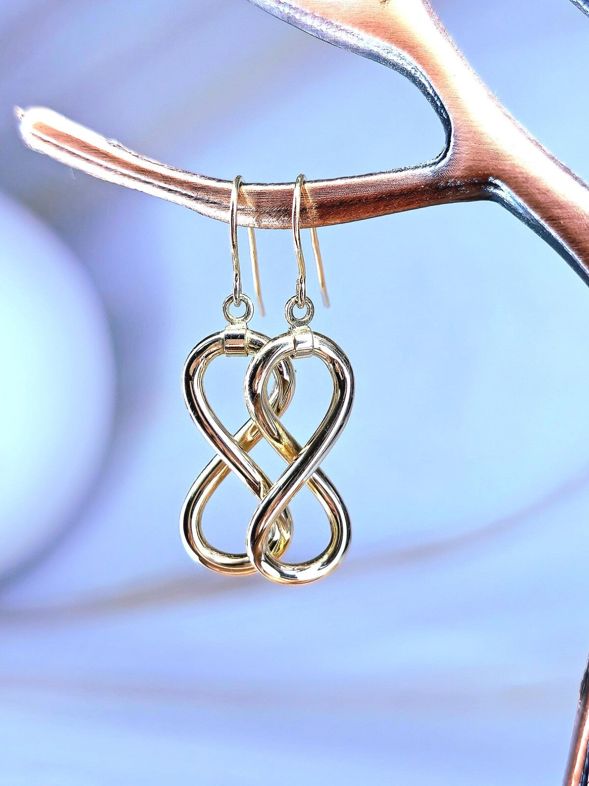 NEW Solid 9ct Yellow Gold Twisted Drop Earrings Hook Clasp 8 Eight Shape Drops