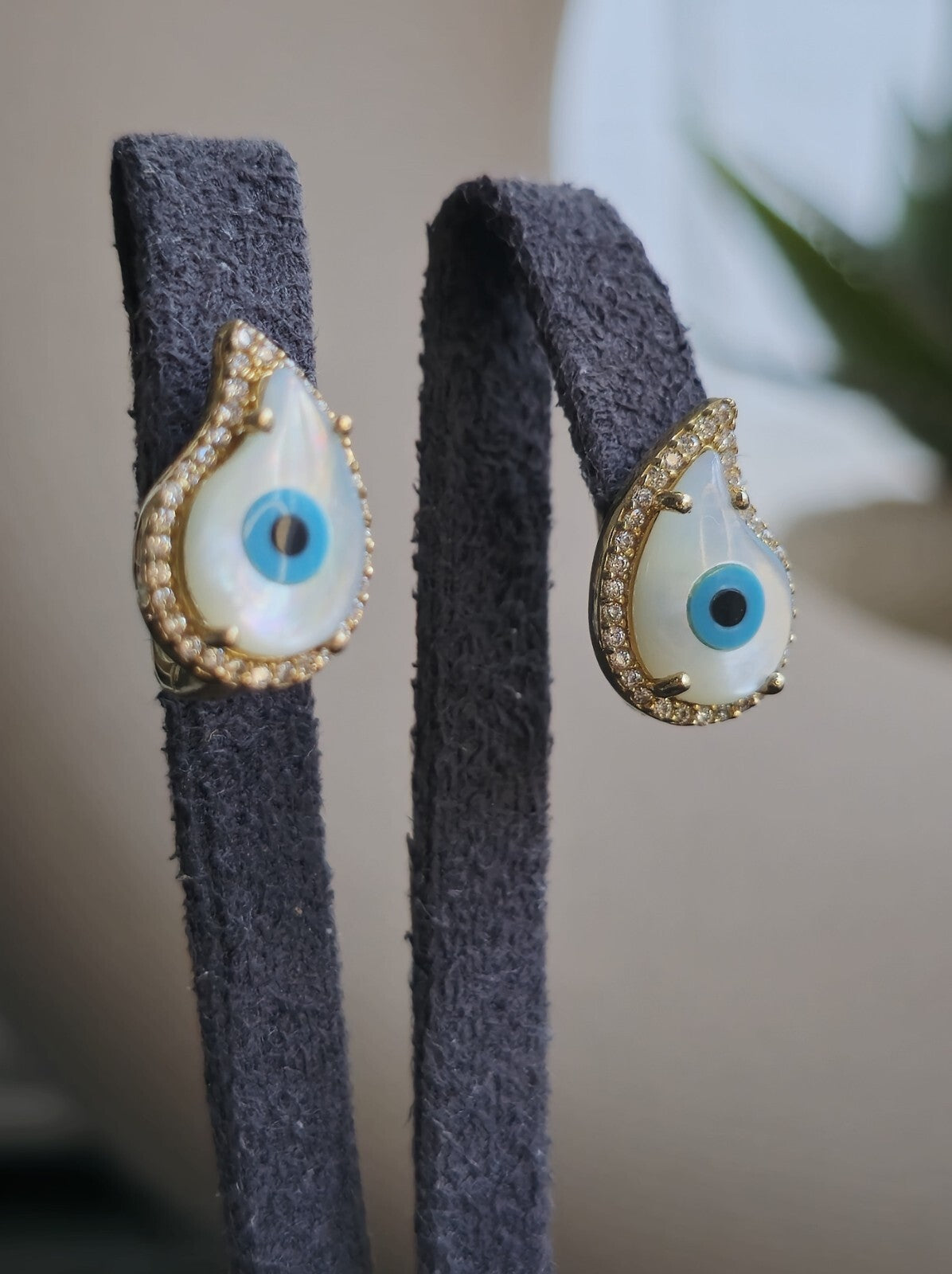 14k Yellow Gold Evil Eye Set of Ring and Earrings English Clasp