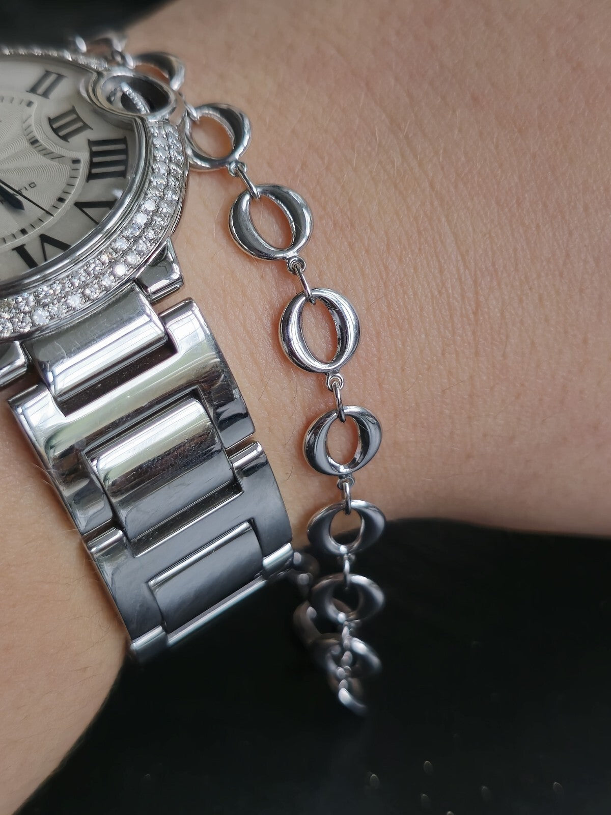 New Solid 9ct White Gold Circles Chain BRACELET 7.5inch Hallmarked Fancy