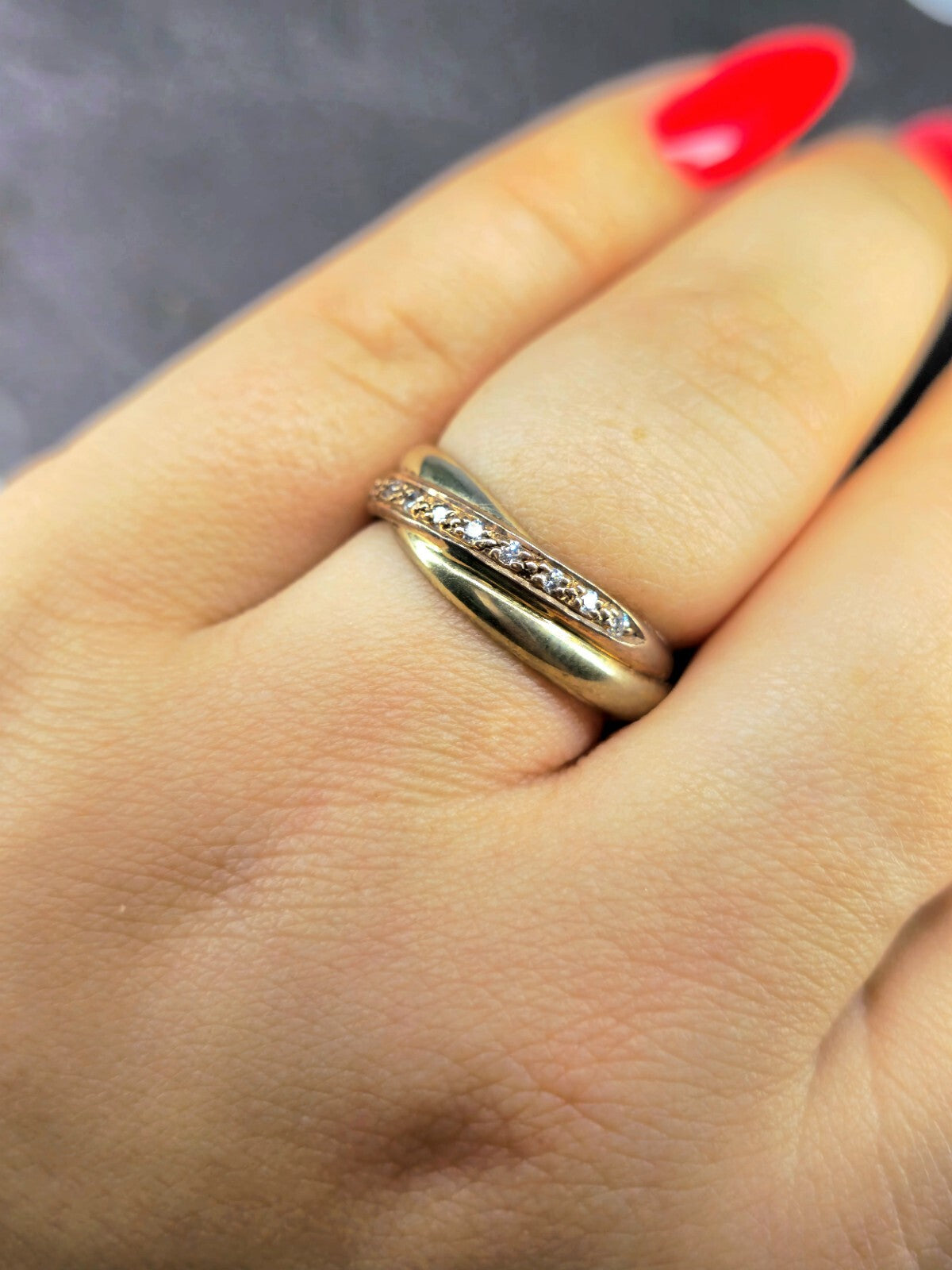 Solid 9ct Yellow Gold Half Eternity Ring Wedding Band Trinity Ring C/Z Size Q