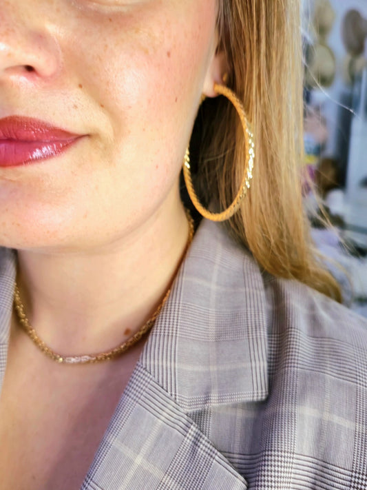 Big 9ct Yellow Gold Twisted Hoop Earrings Twist Hoops 67mm Diamond Cut Pattern