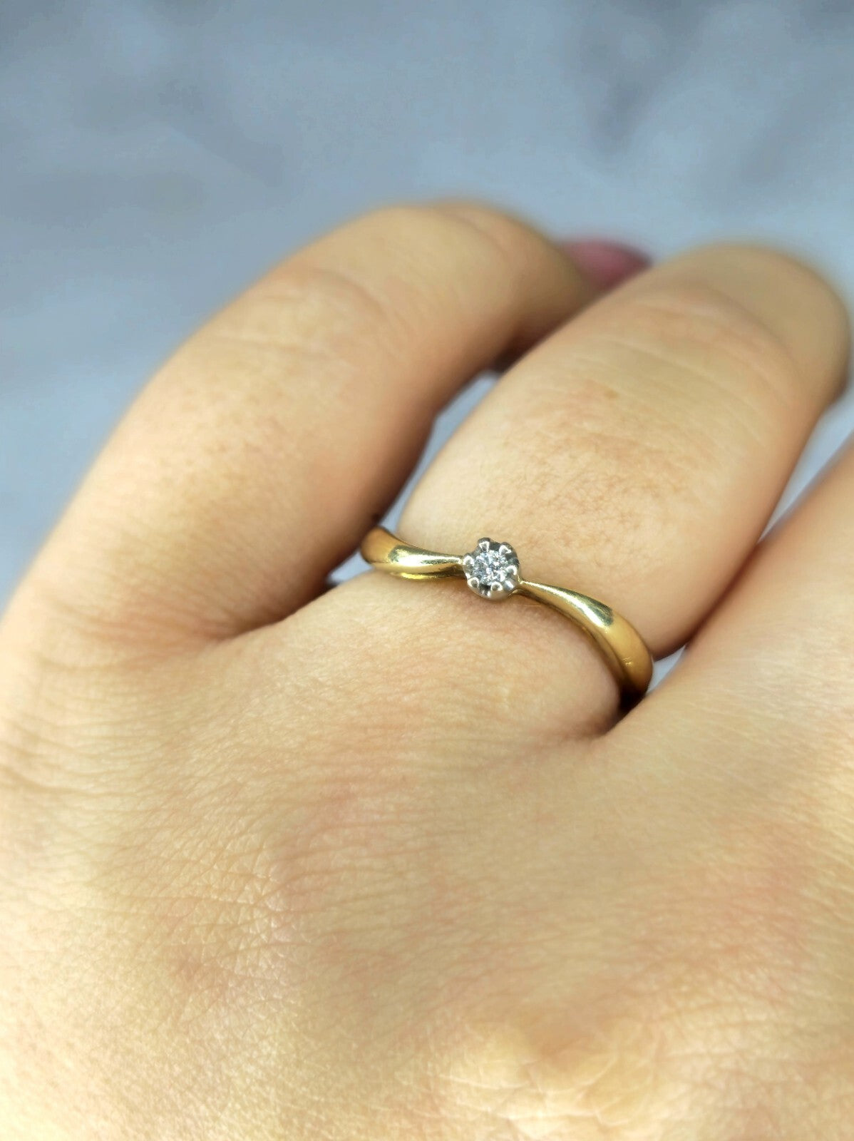14k Yellow Gold Diamond Engagement Ring Wave Design 2mm size: M+ D: 0.015ct Wavy