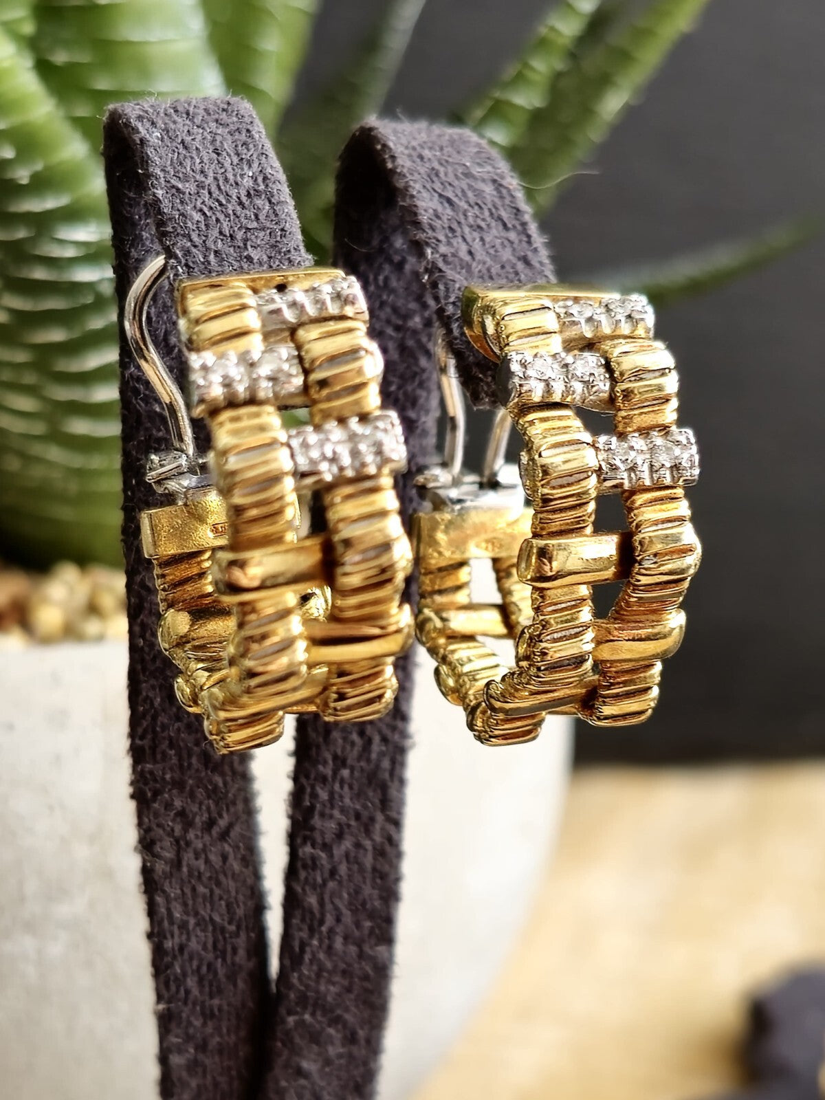 Solid 18k Yellow Gold Diamond Earrings 25mm Heavy Hoops 22 GRAMS Omega Clasp