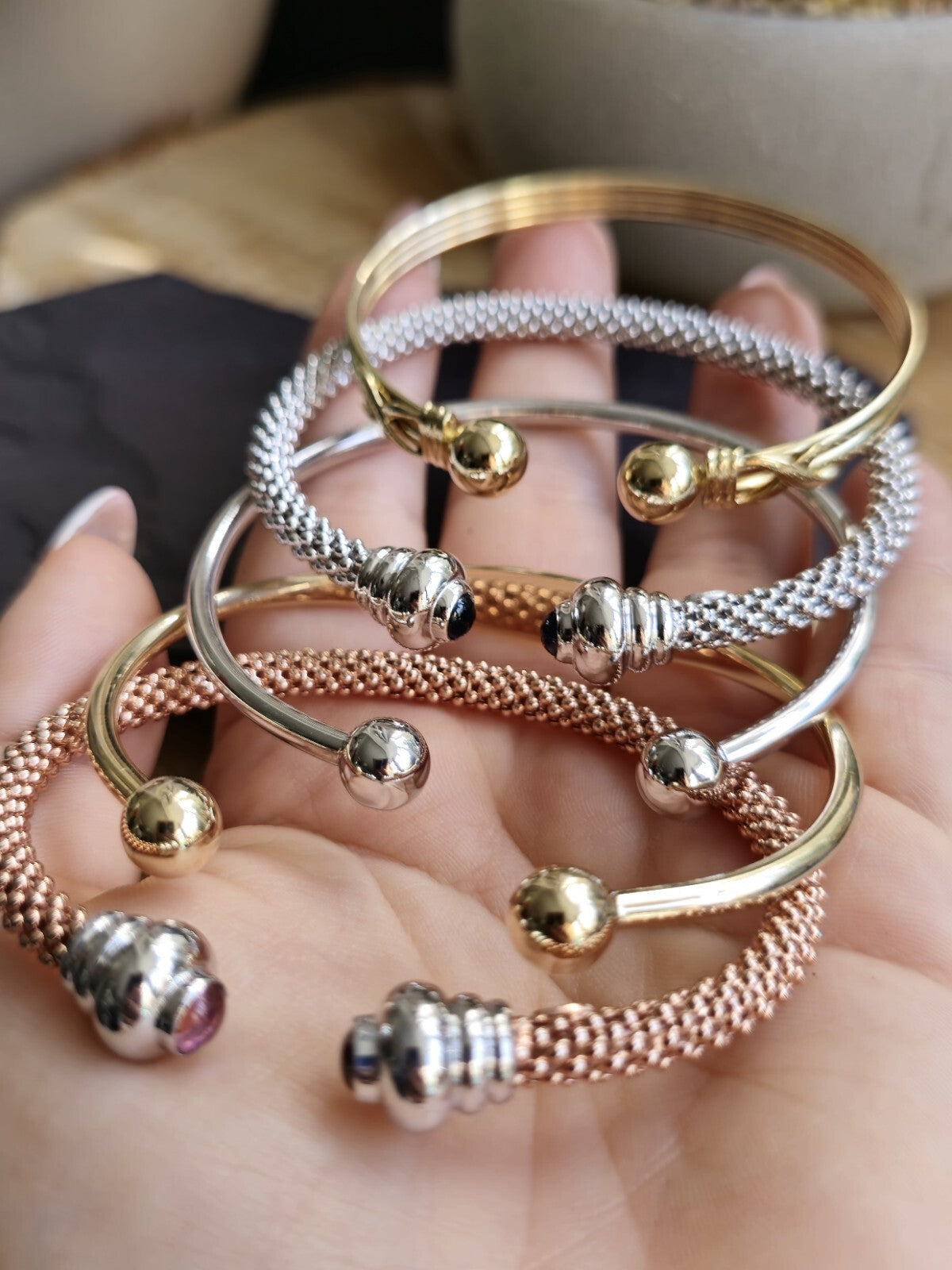 New 9k Yellow Gold TORQUE BANGLE Kids Baby TORQ BALL Open Split BRACELET Small