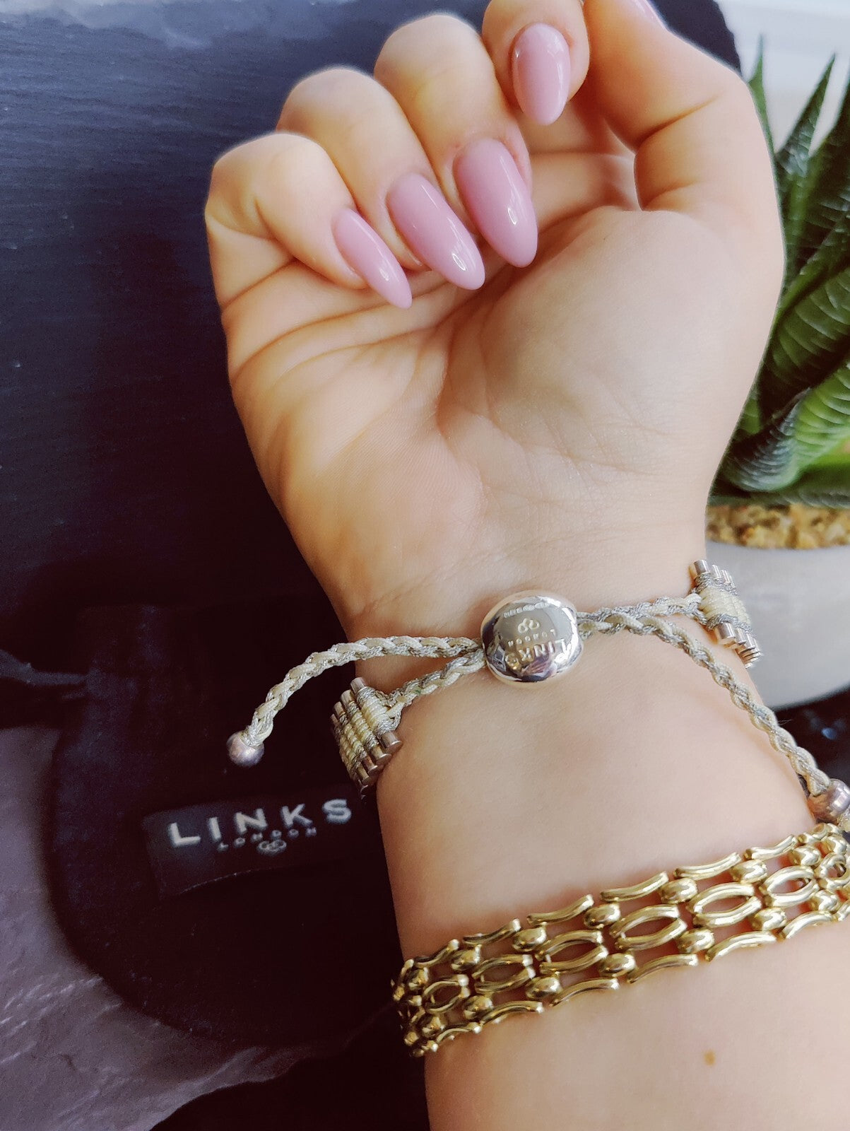 Links Of London 925 Sterling Silver Bar and Cord Friendship Bracelet