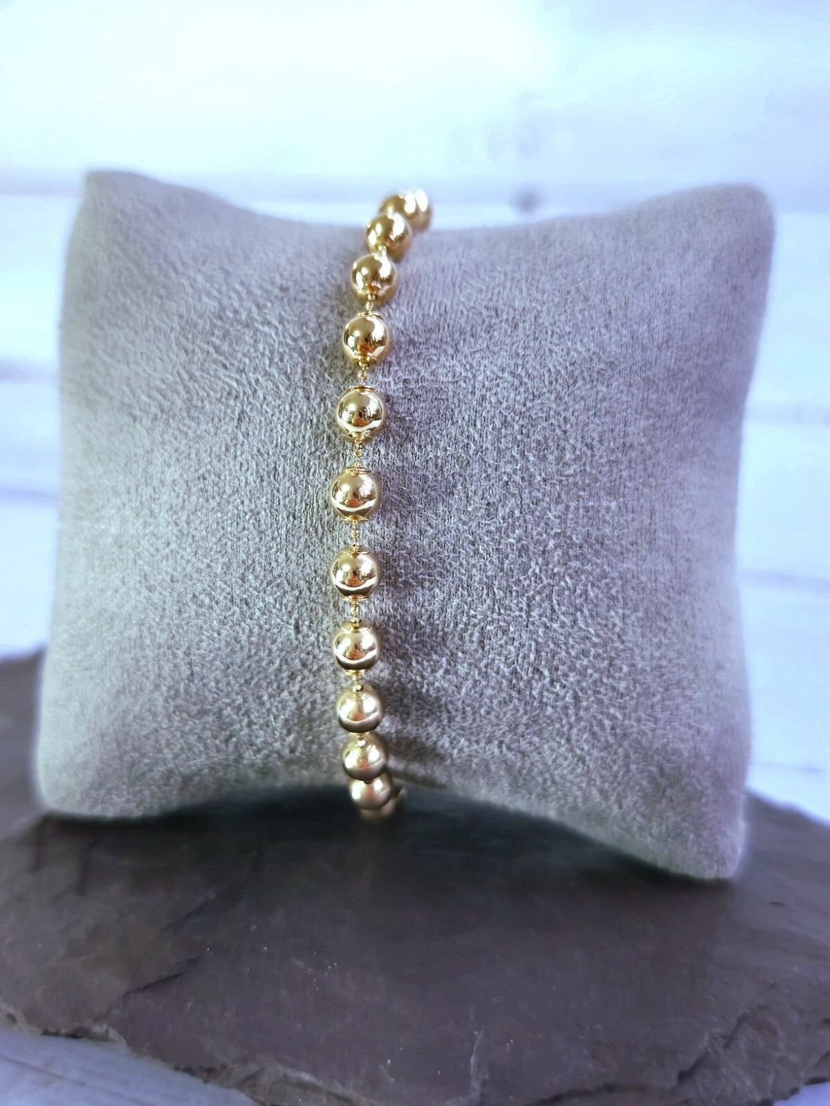 New Solid 9ct Yellow Gold Bracelet Ball Bead Balls 5mm Lovely 7,5inch long