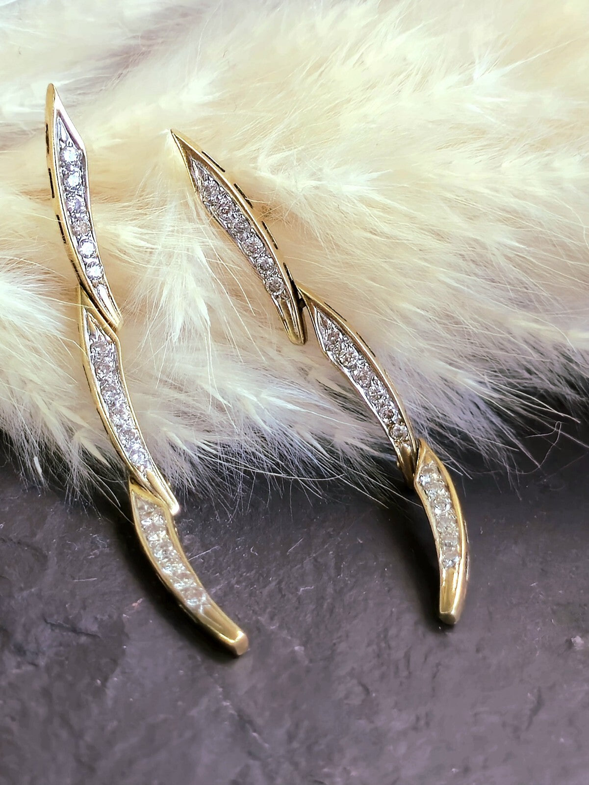 18k Yellow Gold Diamond Drop Earrings Long Segments Butterfly Hallmarked 45mm