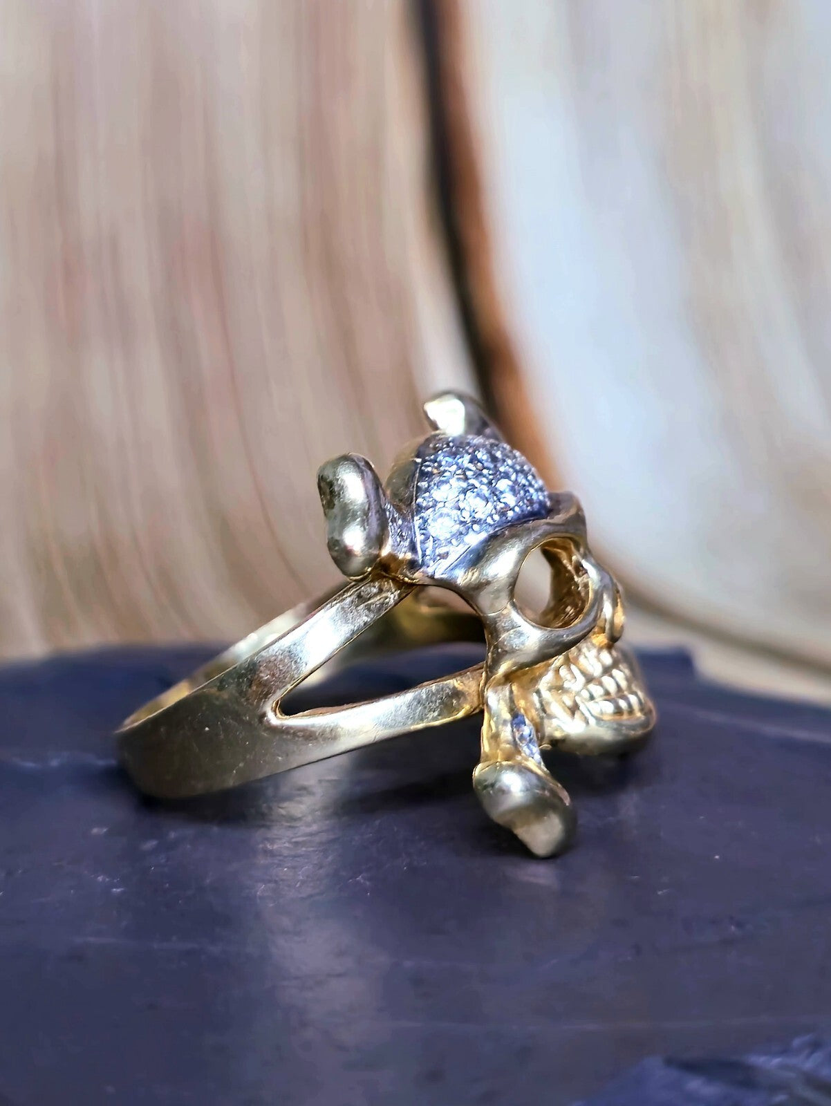 Solid 9ct Yellow Gold Signet Ring big size: Z+1 Skull C/Z Skeleton Heavy Chunky