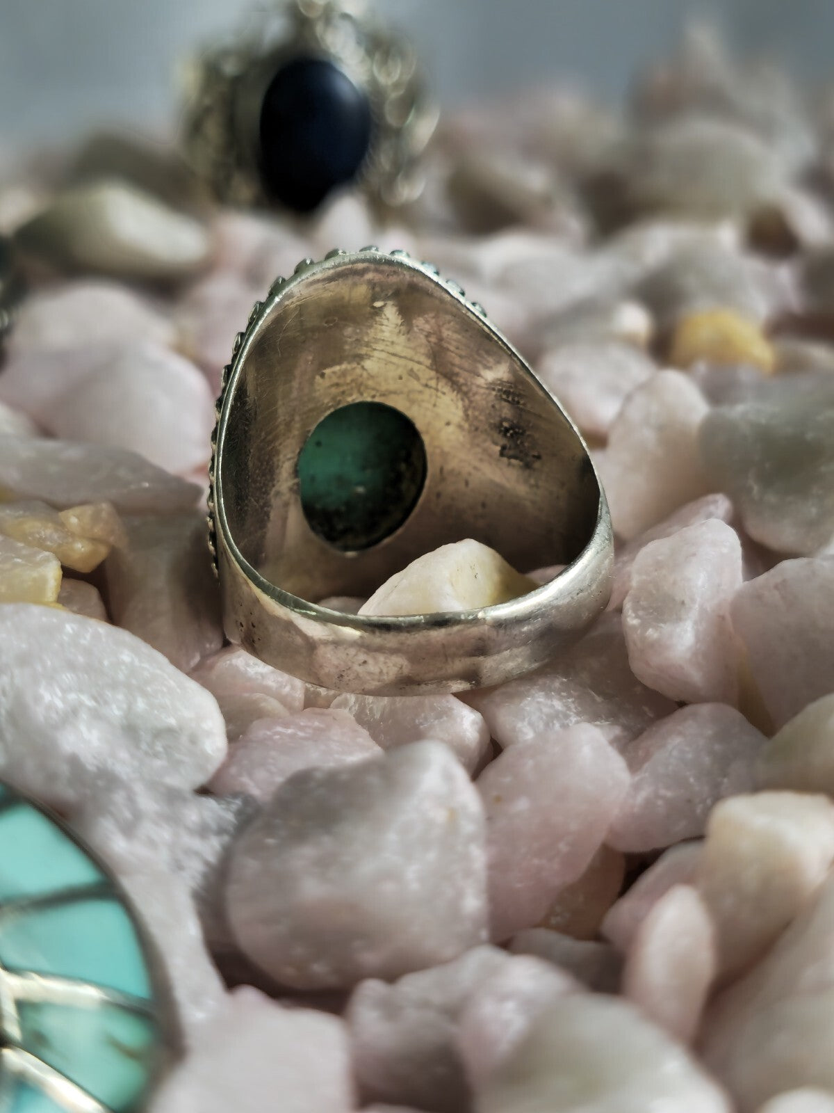 Vintage Like Sterling Silver Dress Cocktail Ring with Cabochon Turquoise size N+