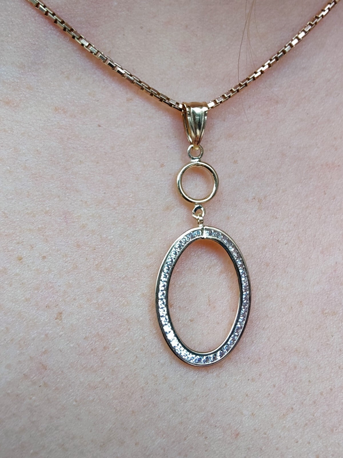 New Solid 9ct Yellow Gold Cubic Zirconia Pendant Oval Shape CZ Hallmarked