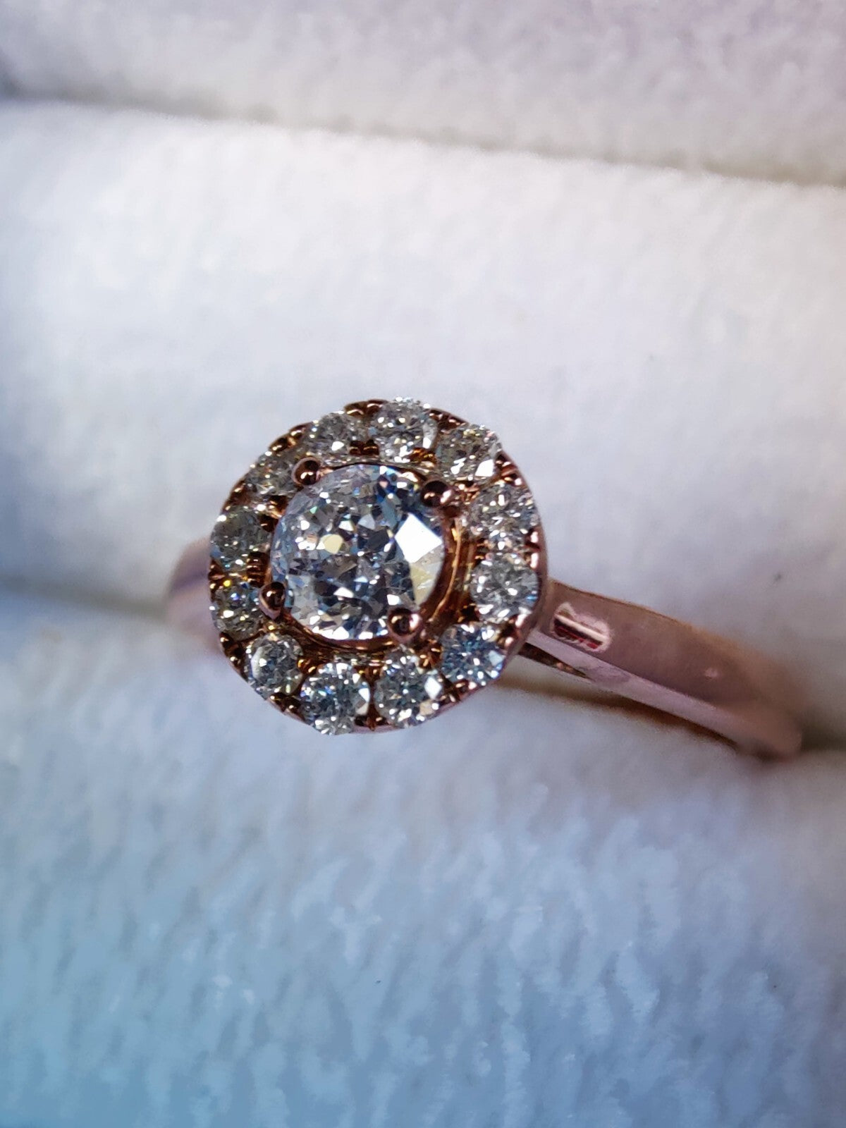 Certified 18ct Rose Gold 0.5ct Diamond Cluster Engagement Ring Flower Size J