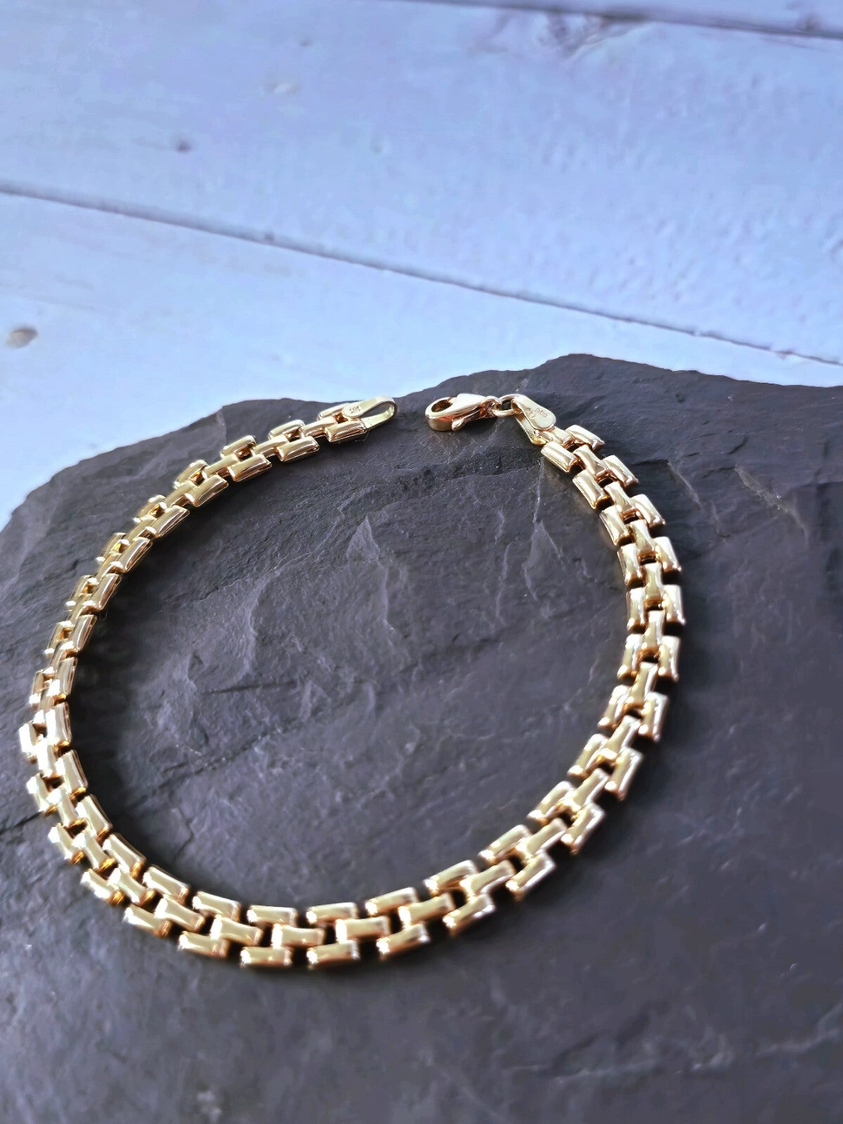 New Solid 9ct Rose Gold Brick link Bracelet Watch link Unisex 5mm Wide 7.5''