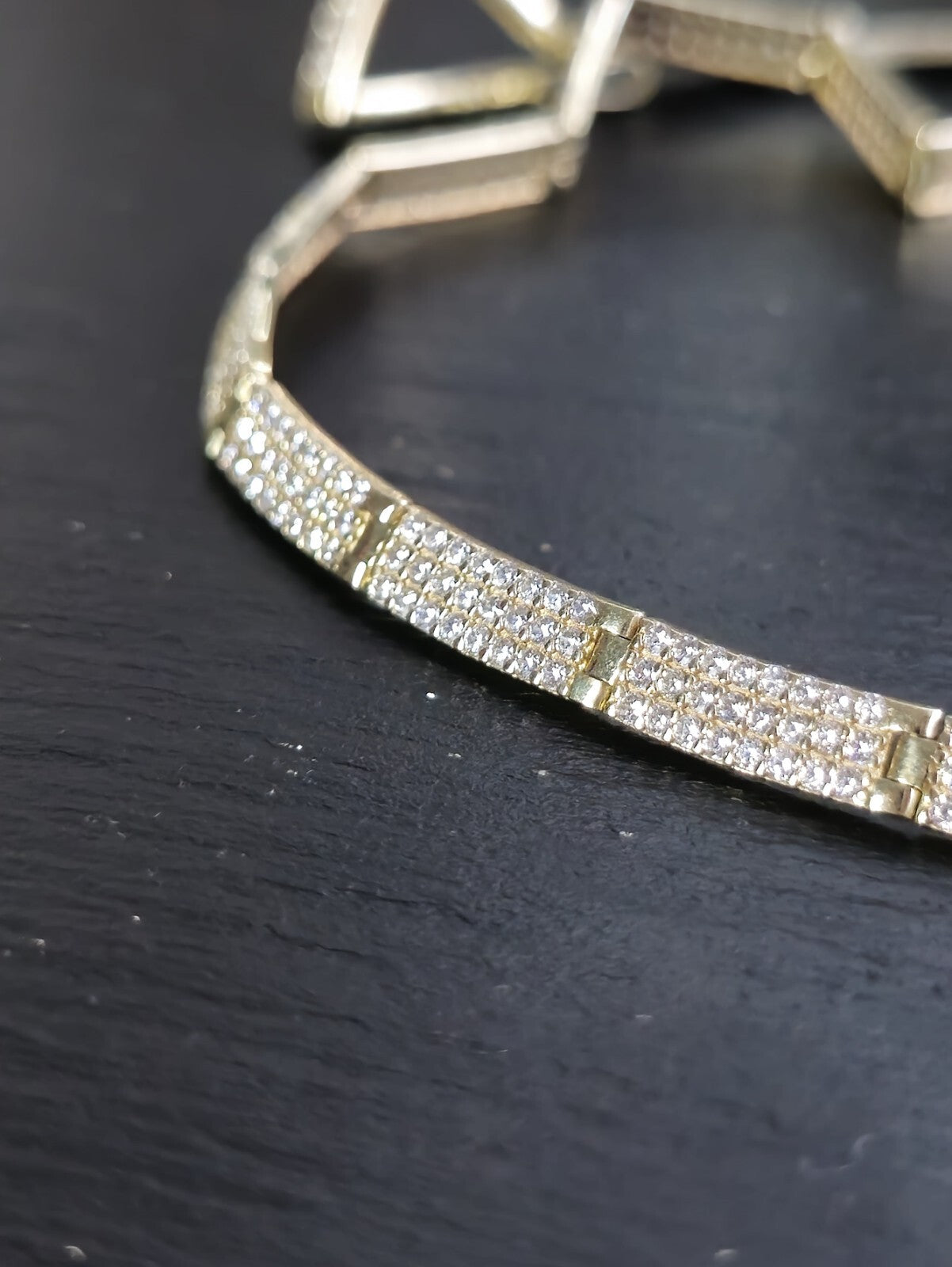 New Iced/Loaded Solid 9ct Yellow Gold Collar/Necklace 7.5inch C/Z Pave Hallmark