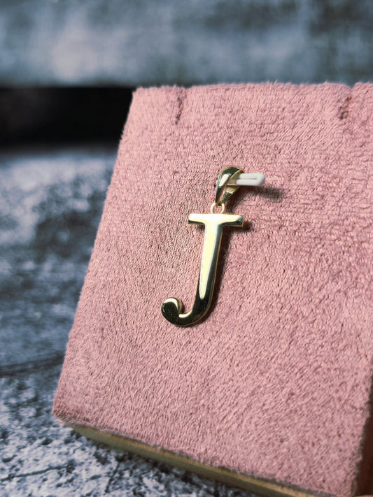 New 9K Yellow Gold Initial J Pendant Personalised 33mm Long Big Loop Hallmarked