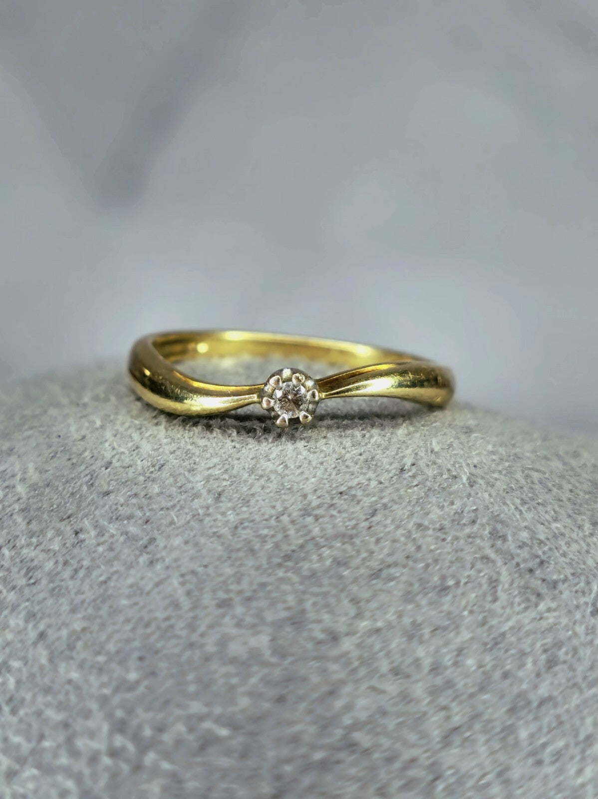14k Yellow Gold Diamond Engagement Ring Wave Design 2mm size: M+ D: 0.015ct Wavy
