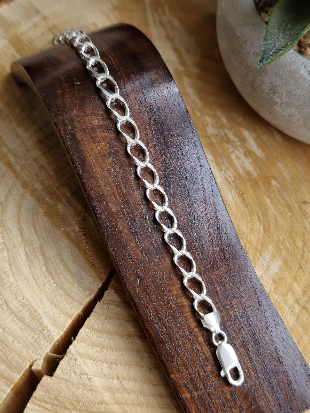 925 Sterling Silver Solid Chain Bracelet 11.5grams Curb Link 7mm 7,5 inch