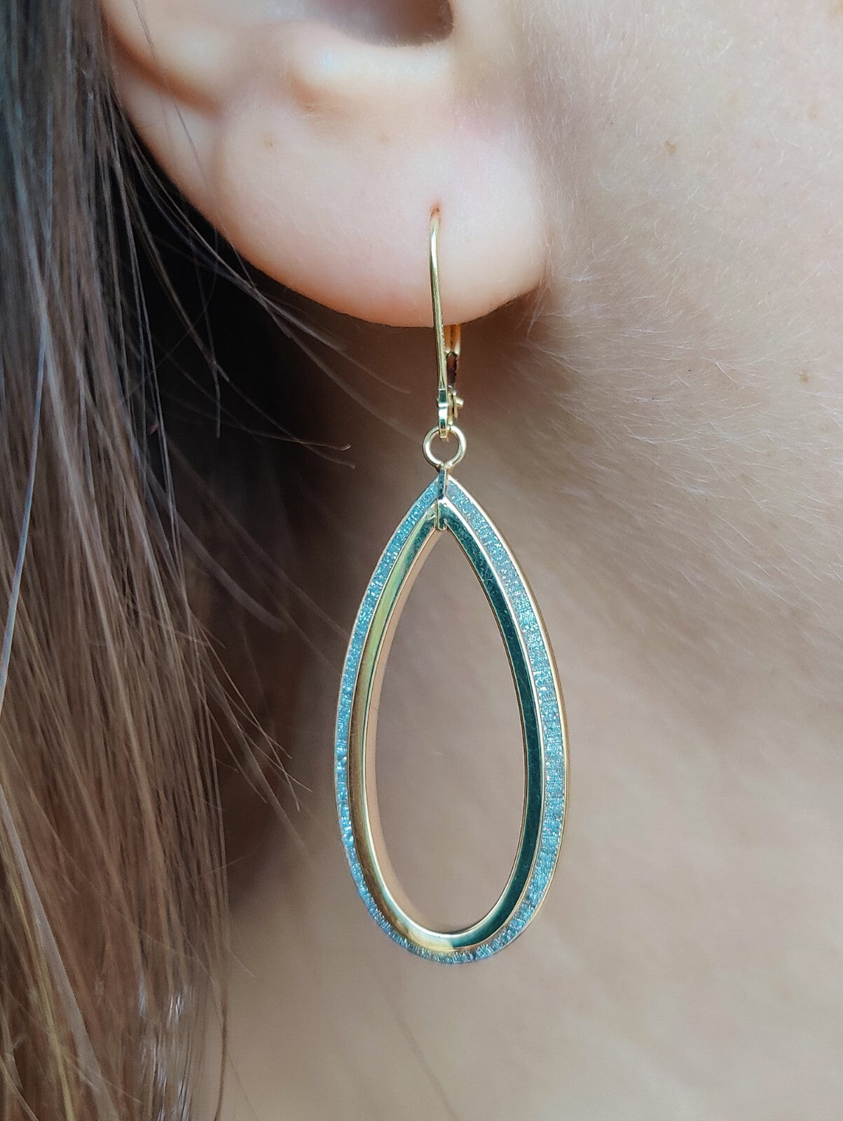 NEW Sparklig OVAL Drop Dangling Earrings 9ct Yellow Gold Leverback Hallmarked