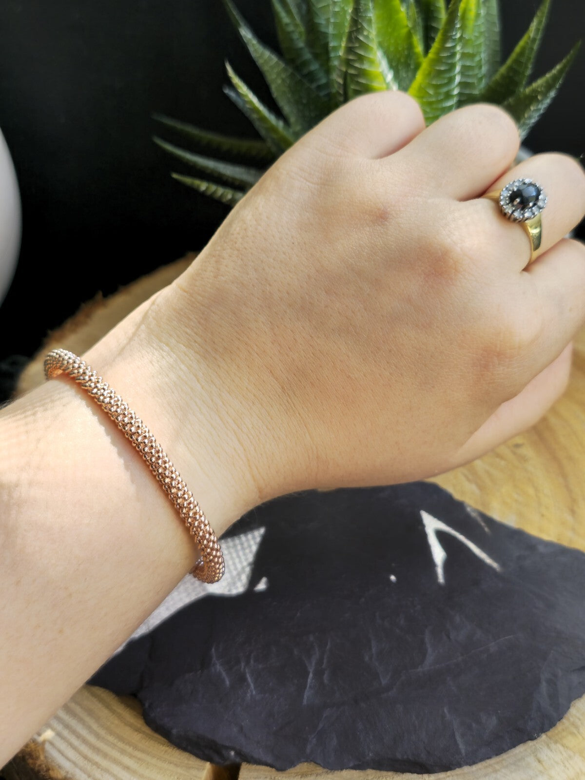 New 9k Rose/Red/Pink Gold TORQUE BANGLE TORQ BALL Open Split BRACELET Hallmarked
