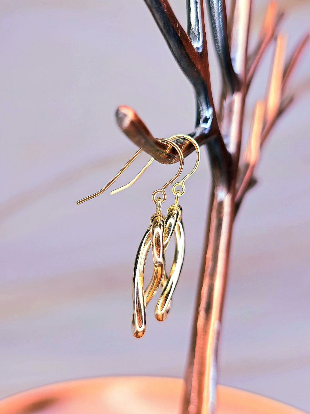 NEW Solid 9ct Yellow Gold Twisted Drop Earrings Hook Clasp 8 Eight Shape Drops
