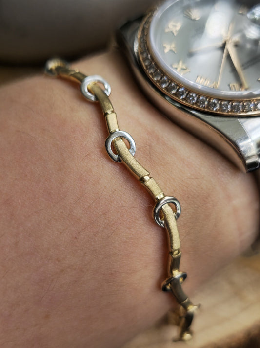 Solid 9ct Yellow/White Gold Fancy BRACELET Snake Wavy Design Circle 7.5inch/19cm