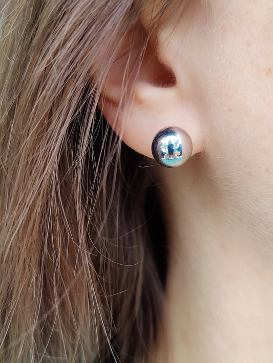 New Double Ball Reversible 9K White Gold Stud Earrings 6-10mm Hallmarked