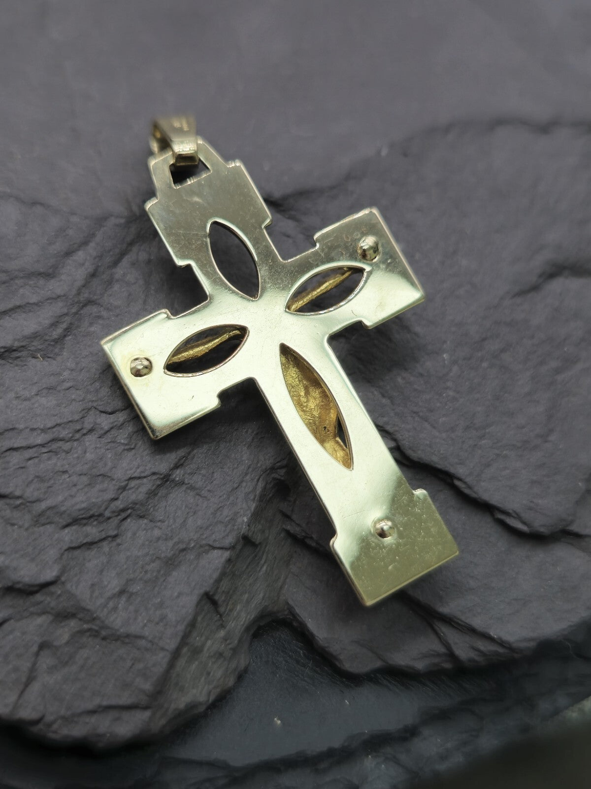 New Solid 9ct Yellow Gold Square Cross with Jesus Pendant 45mm x 25mm Hallmarked