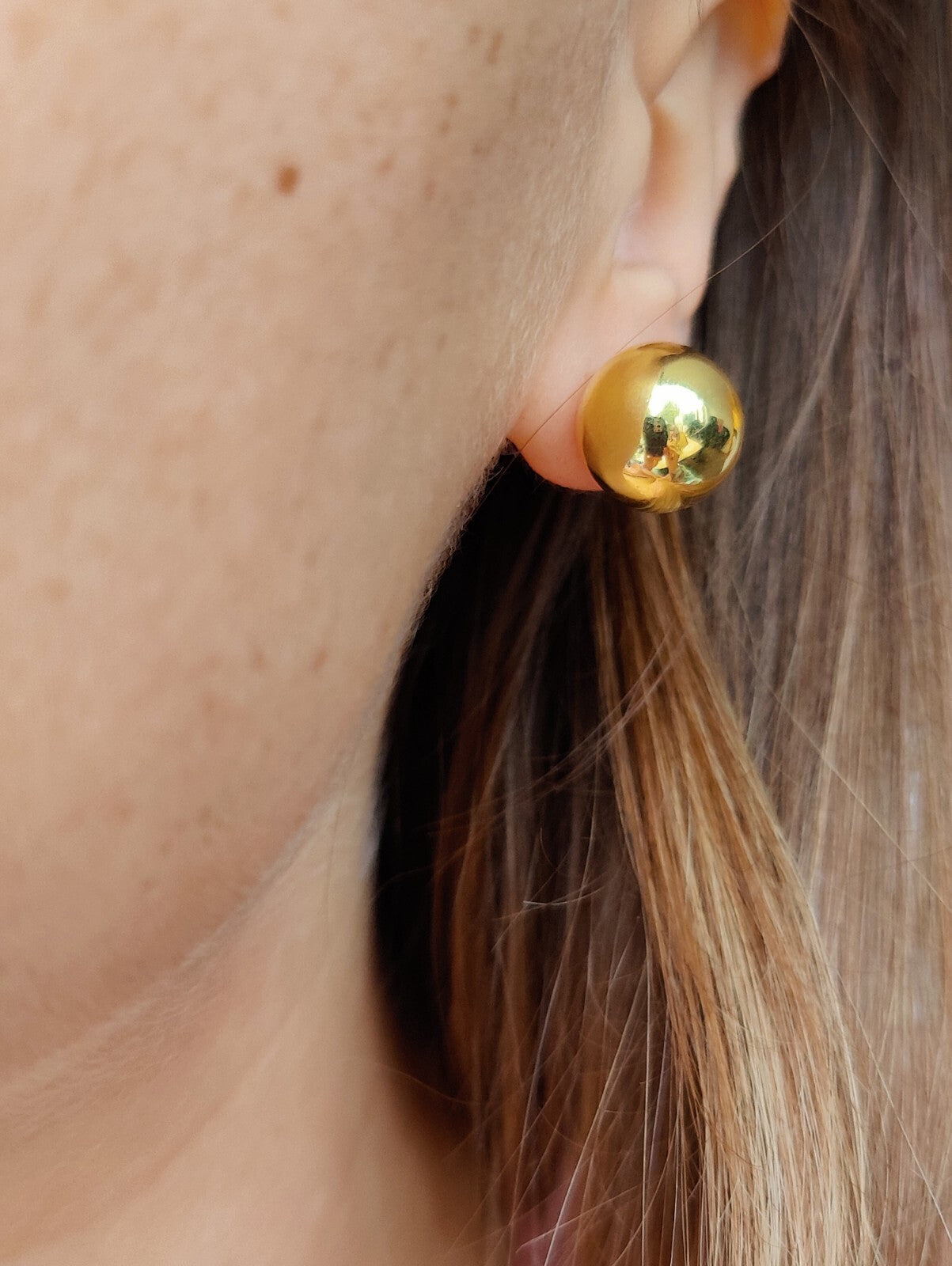 Double Ball Reversible 9K Yellow Gold Stud Earrings 8-14 mm Hallmarked Two Balls