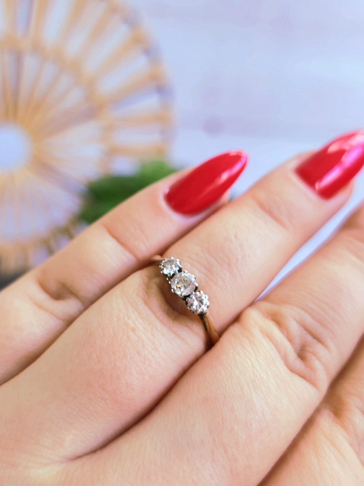 Solid 18ct Yellow Gold & Platinum Trilogy 0.40ct Diamond Ring, H, VS1-VS2 Size M