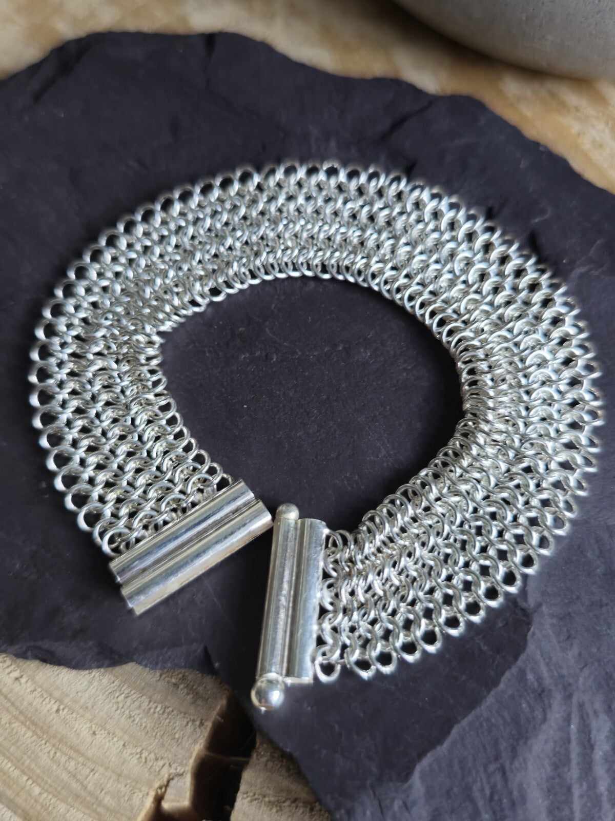 Lovely New 925 Sterling Silver Wide Mesh Cuff Bracelet 19mm 25grams 7.5inch