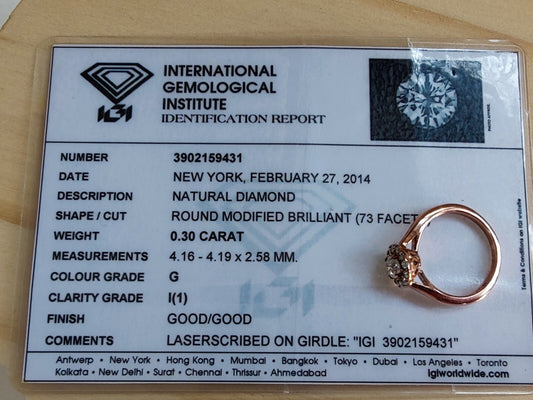 Certified 18ct Rose Gold 0.5ct Diamond Cluster Engagement Ring Flower Size J