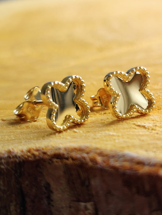 New 9ct Yellow Gold Sleepers Flower Stud Clover Earrings Butterfly Elegant