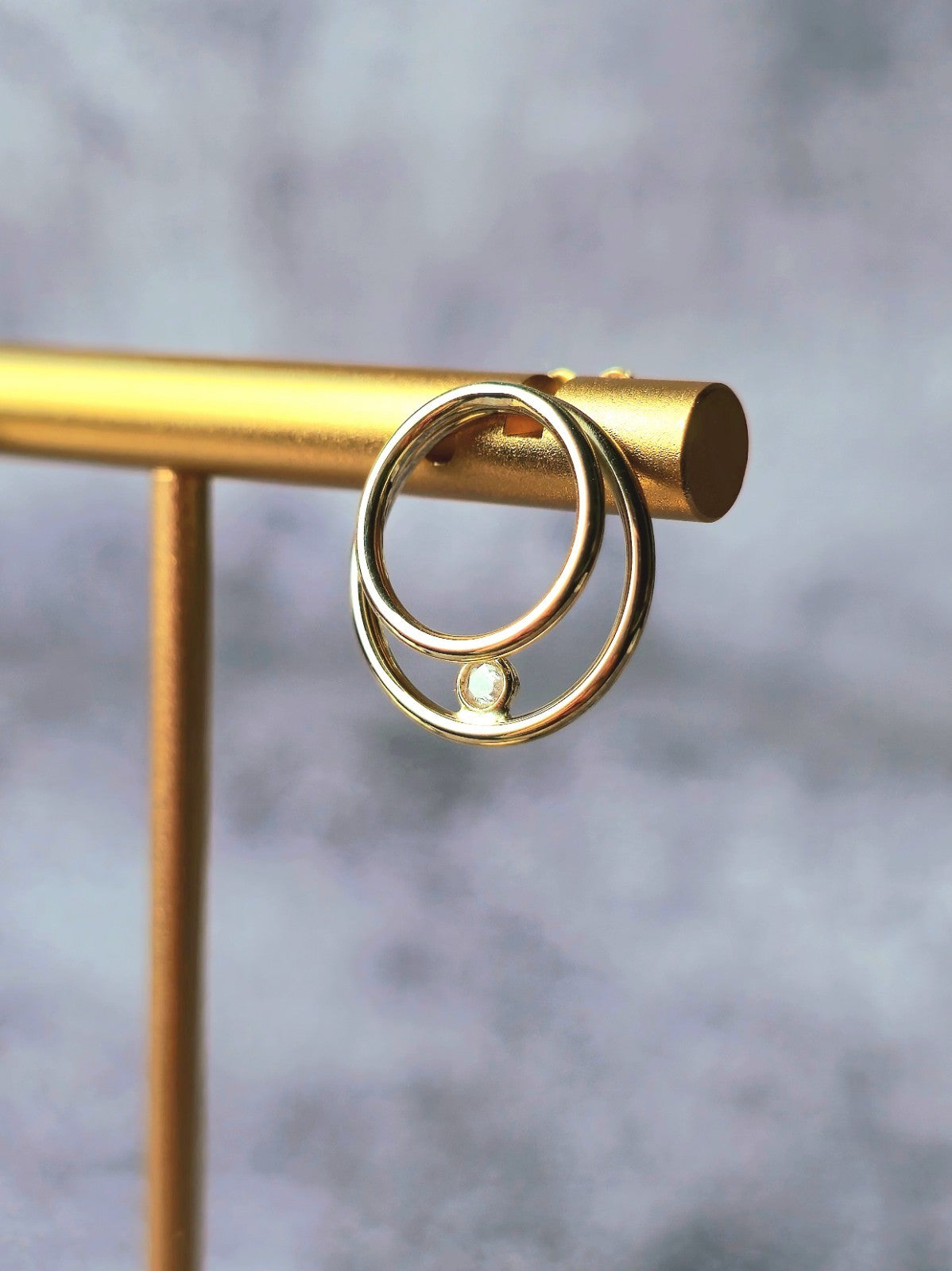 NEW 9ct Yellow Gold Solid Double Circle Earrings with Cubic Zirconia Elegant