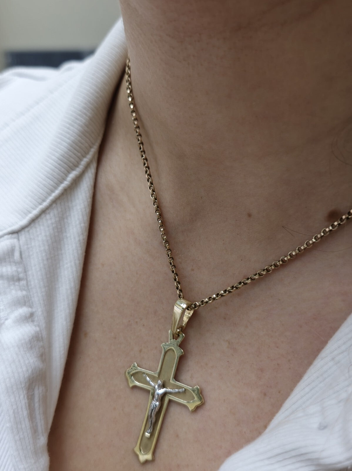 Lovely New Solid 9ct Yellow Gold Cross with Jesus Pendant 55x30mm Matt Finish