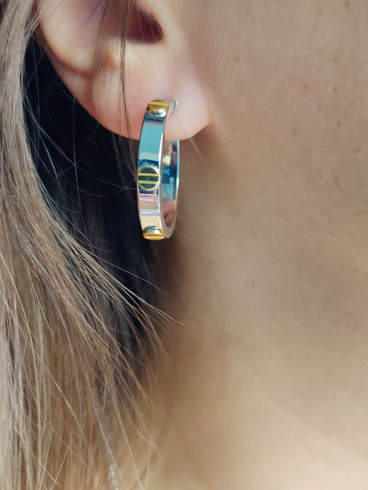 NEW Small Gold Hoop Earrings 9ct White Gold 20mm Hallmarked Hoops Screw Love ly