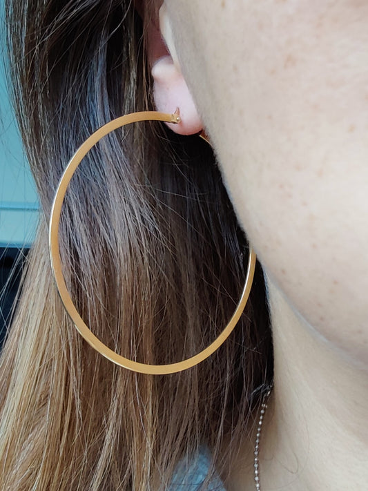 9ct Yellow Gold Hoop Earrings 3.2grams 60mm Flat Not Hollow Hallmarked New