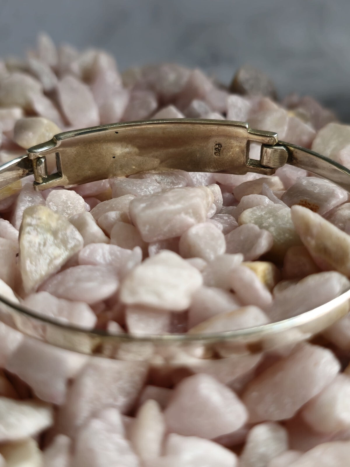 Lovely 925 Sterling Silver ID BANGLE Bracelet White and Pink 13g
