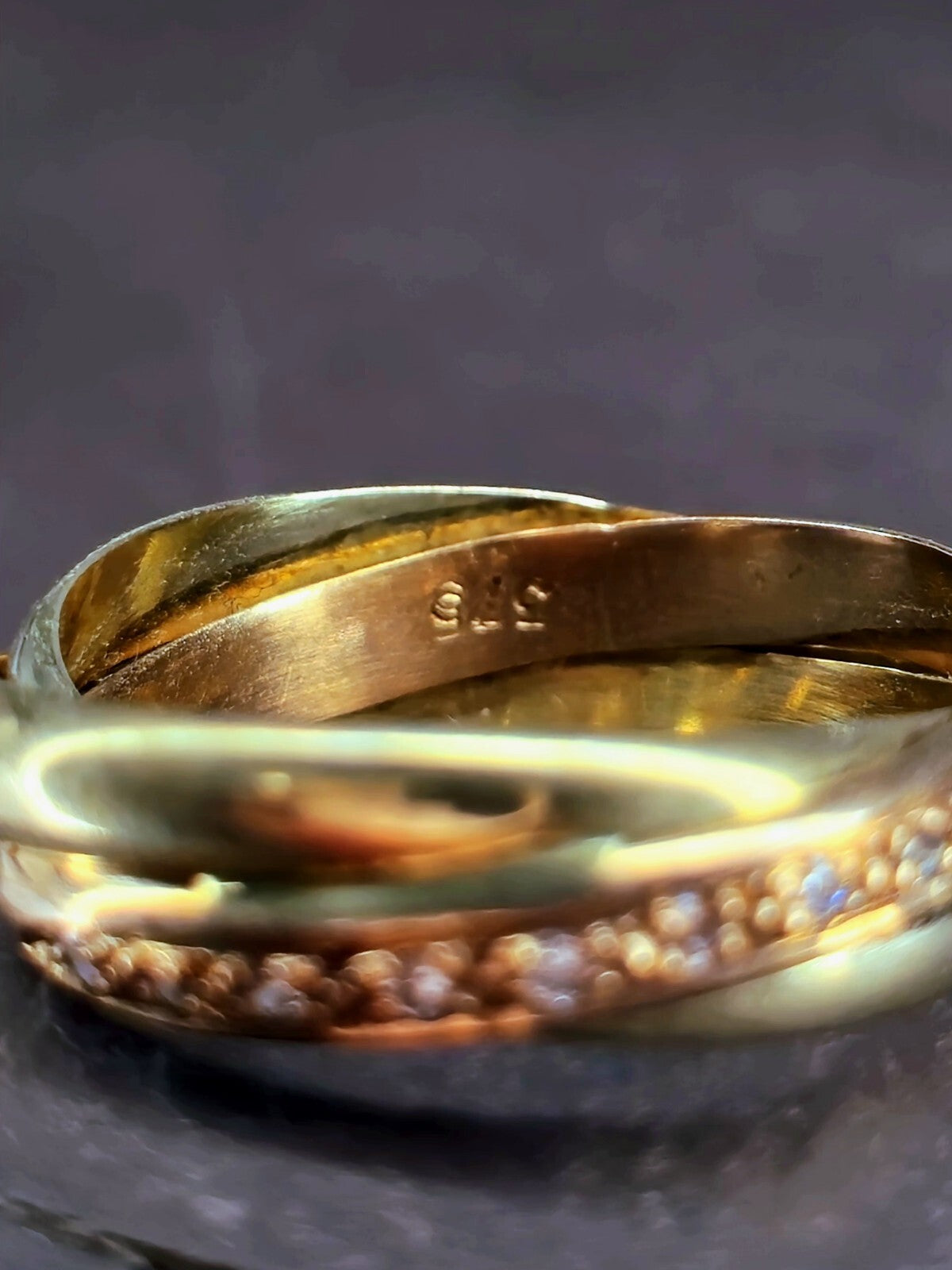 Solid 9ct Yellow Gold Half Eternity Ring Wedding Band Trinity Ring C/Z Size Q