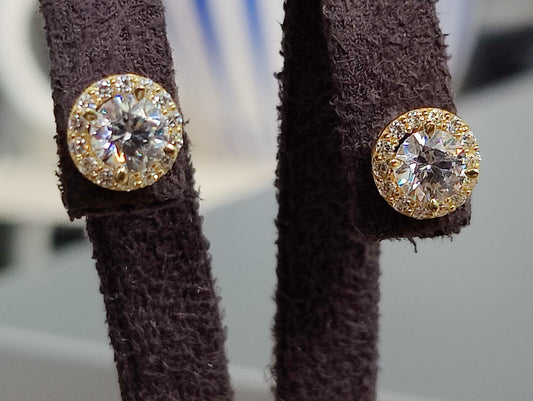 Solid 1.75grams 9ct Yellow Gold 8mm Cubic Zirconia Halo Stud Earrings Butterfly