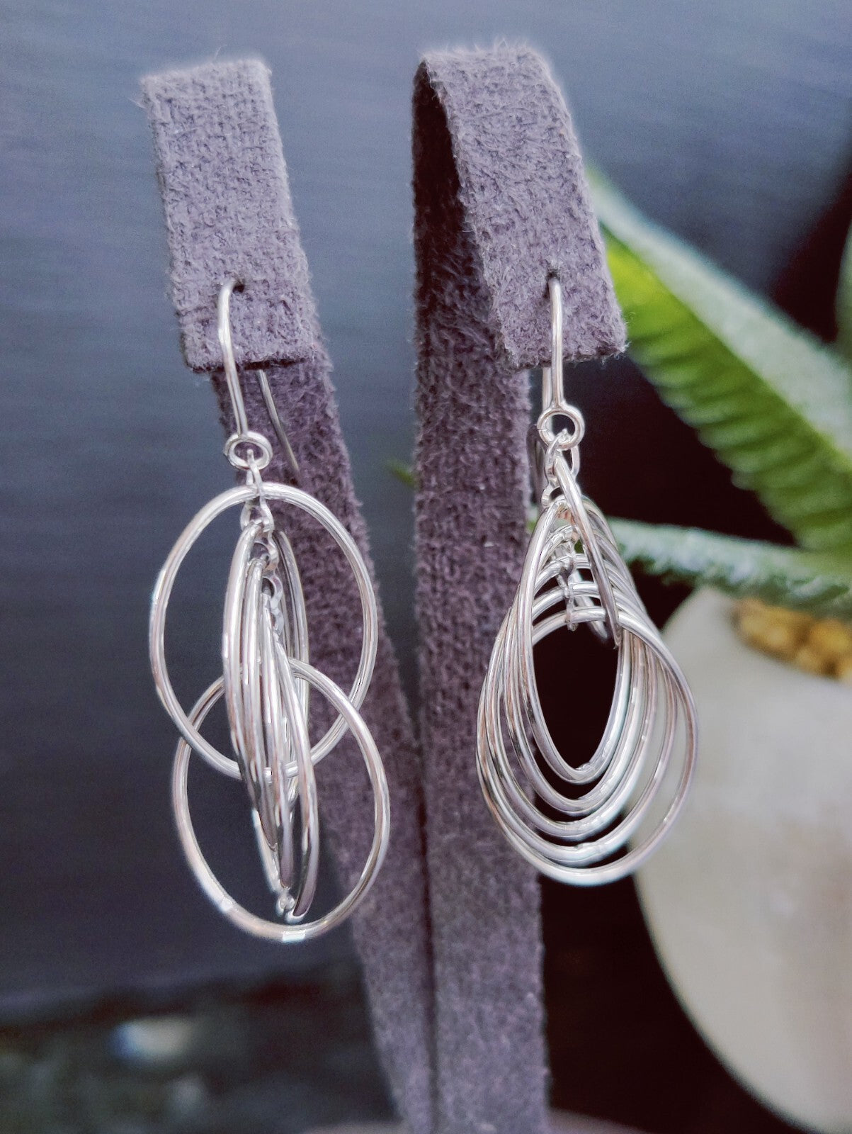 NEW 9ct Sold White Gold Drop Dangling Earrings Fancy Twisted Circles