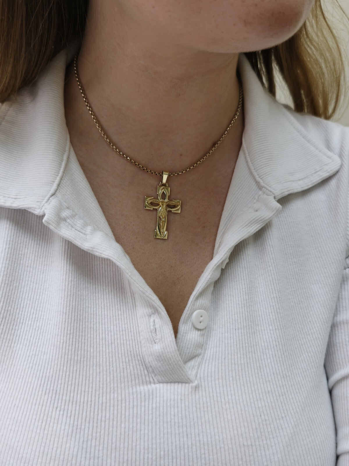 New Solid 9ct Yellow Gold Square Cross with Jesus Pendant 45mm x 25mm Hallmarked