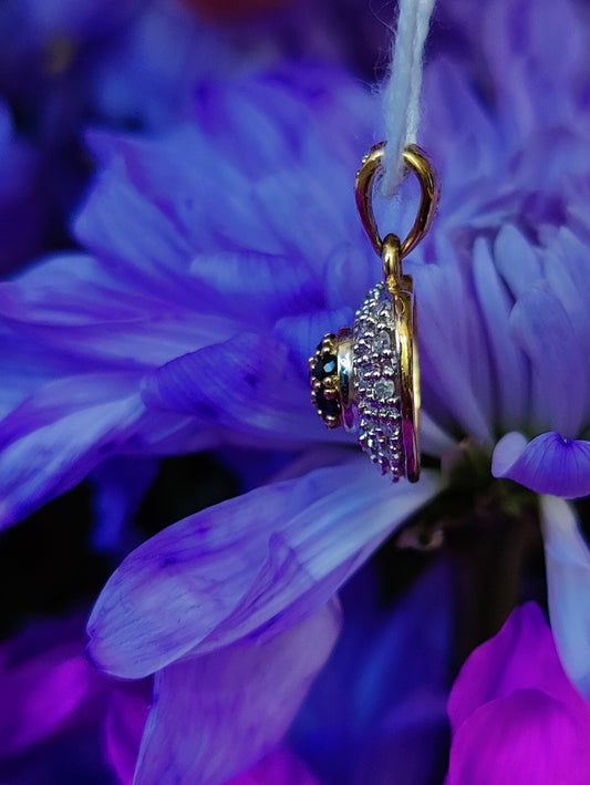 Solid 9CT YELLOW WHITE GOLD DIAMOND SAPPHIRE heartshape PENDANT Hallmarked