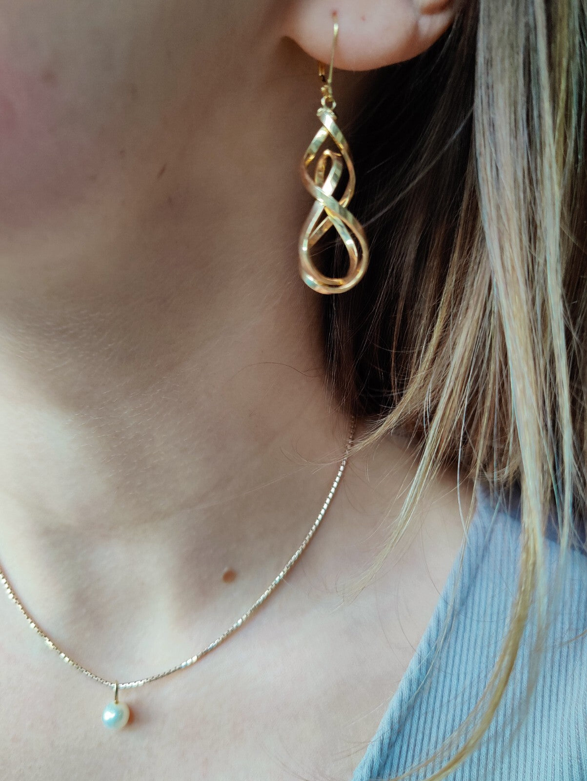 Solid 2.8g 9ct Yellow Gold Double Twist Drop Earrings Leverback Clasp Hallmarked
