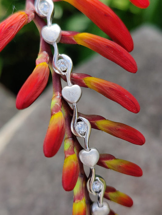 SILVER 925 CZ STONES FANCY DESIGN HEARTS MATT FINISH BRACELET HALLMARKED