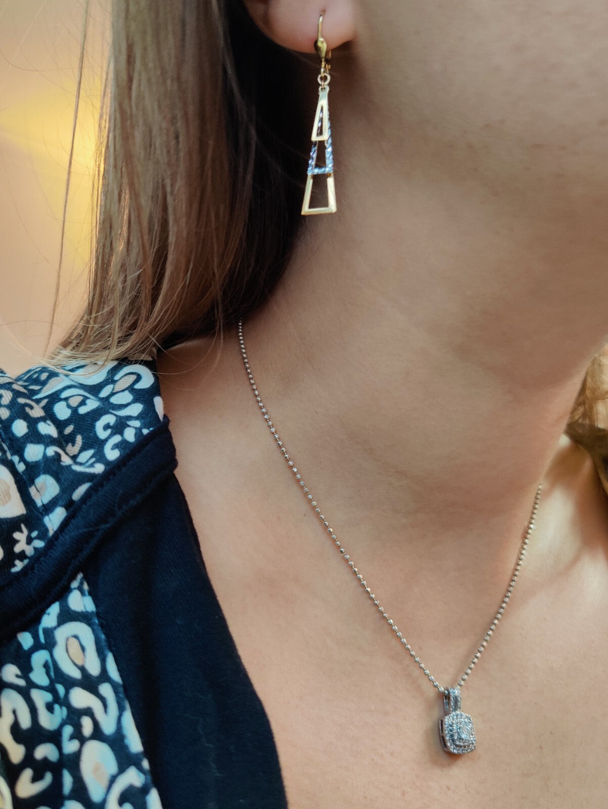 NEW 9ct Yellow/White Gold Drop Dangly Earrings Leverback Hallmarked